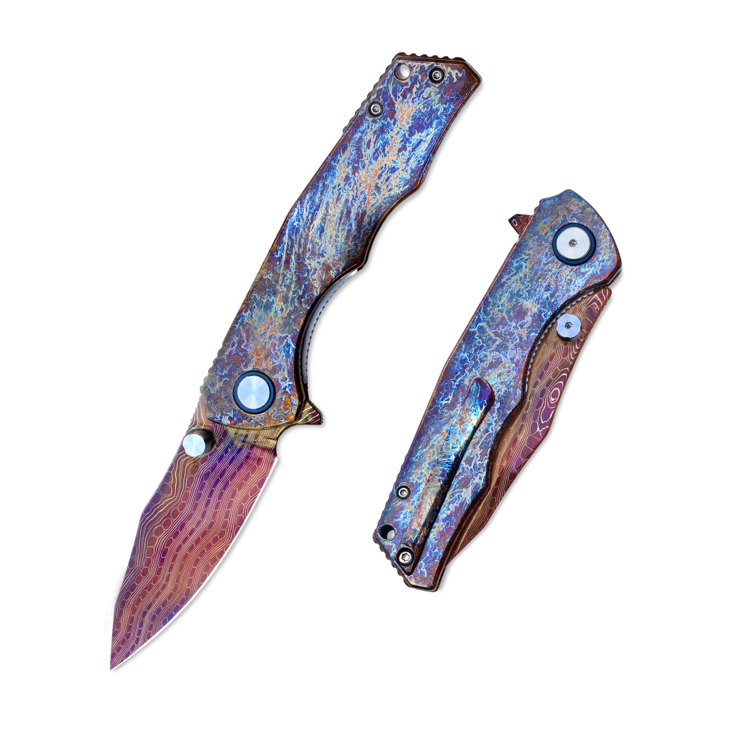 VORIXN ZircFlame KB021 folding knife open and closed (non-clip open / clip closed)