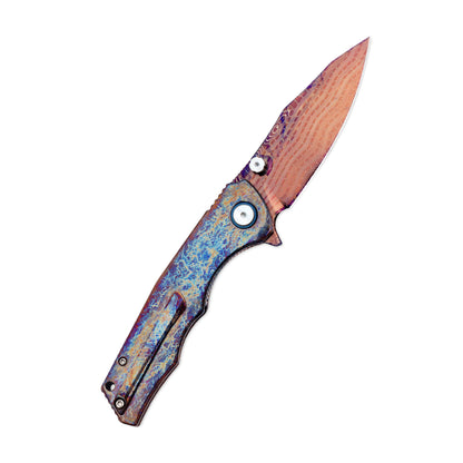VORIXN ZircFlame KB021 knife open, clip-side view, blade angled 45° up right