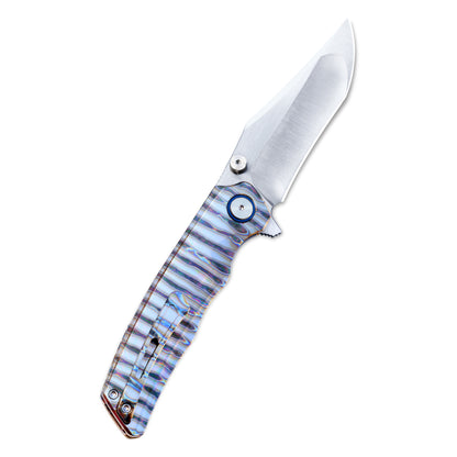 VORIXN KB035 folding knife open, clip side shown, blade angled 45 degrees upward
