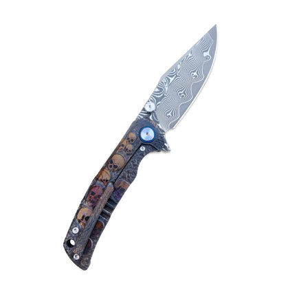 VORIXN KB026 folding knife open, pocket clip side, blade angled up 45 degrees