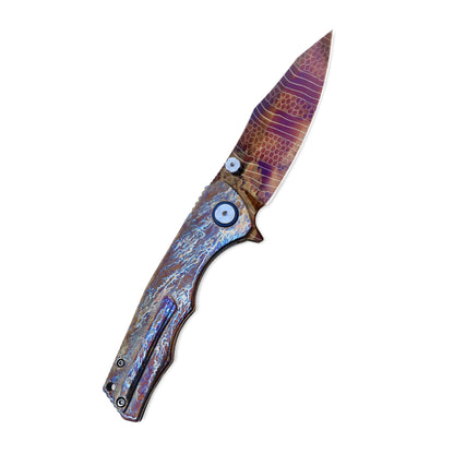 VORIXN ZircFlame KB020 knife open, clip-side view, blade angled 45° up right
