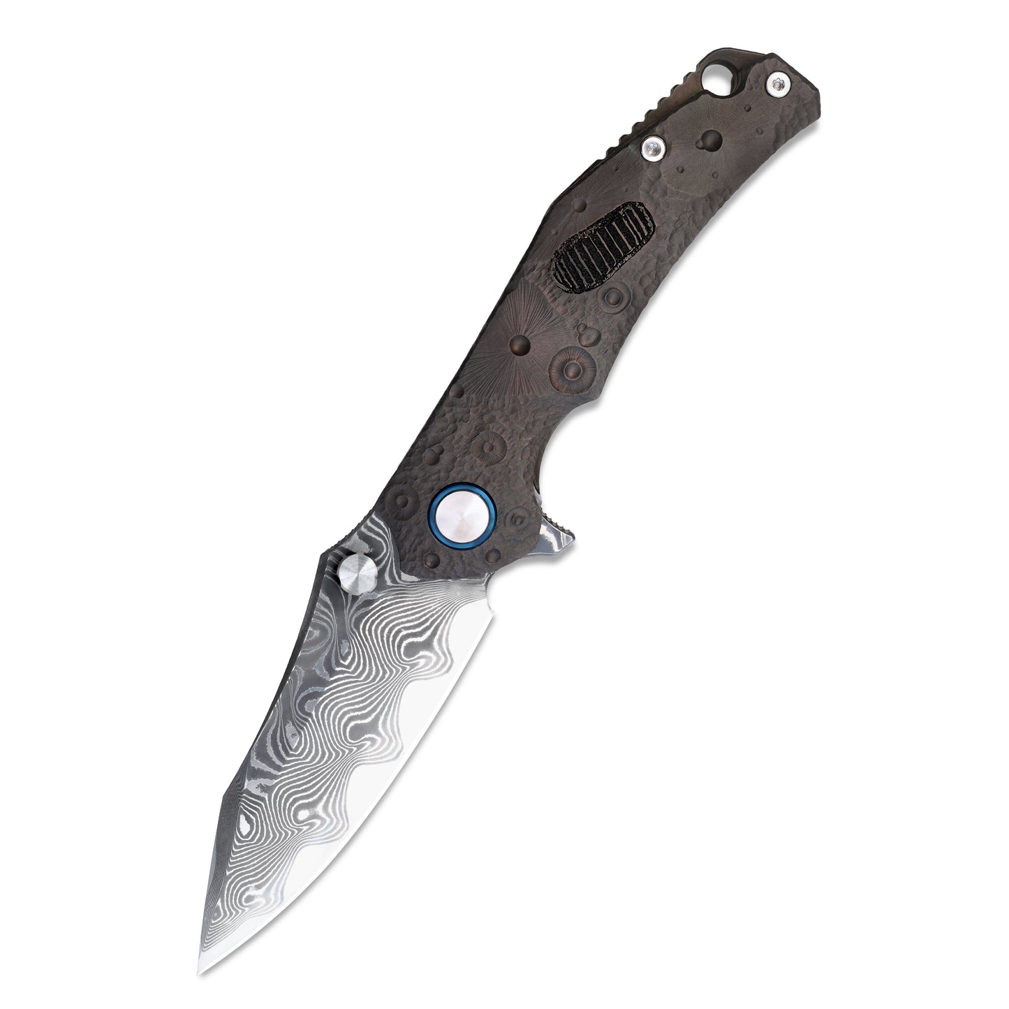 VORIXN “Lunar Step” Flipper & Thumb Stud Knife Titanium Handle (3.6" Damascus steel Blade) KB024