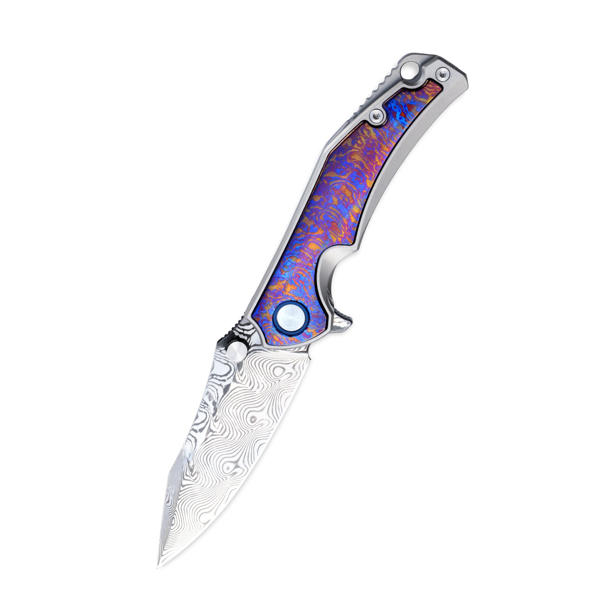 VORIXN KB031 ZircFlame folding knife open, non-clip side, blade angled 45 degrees