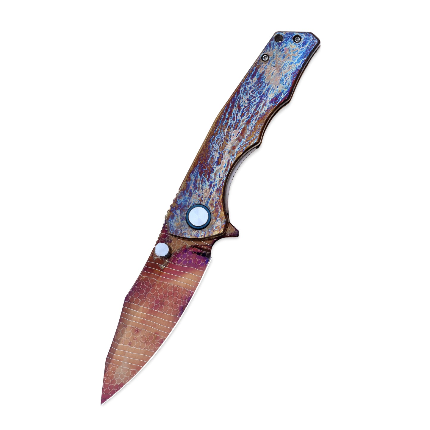 VORIXN ZircFlame KB020 knife open, non-clip view, blade angled 45° down left
