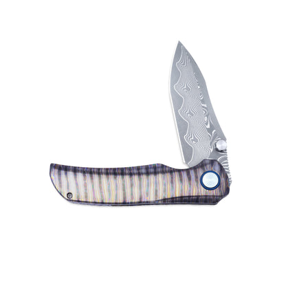 VORIXN "TitanFlame" Flipper & Thumb Stud Knife Hand-Flamed Damascus Titanium Handle (3.8" Damascus steel Blade) KB025