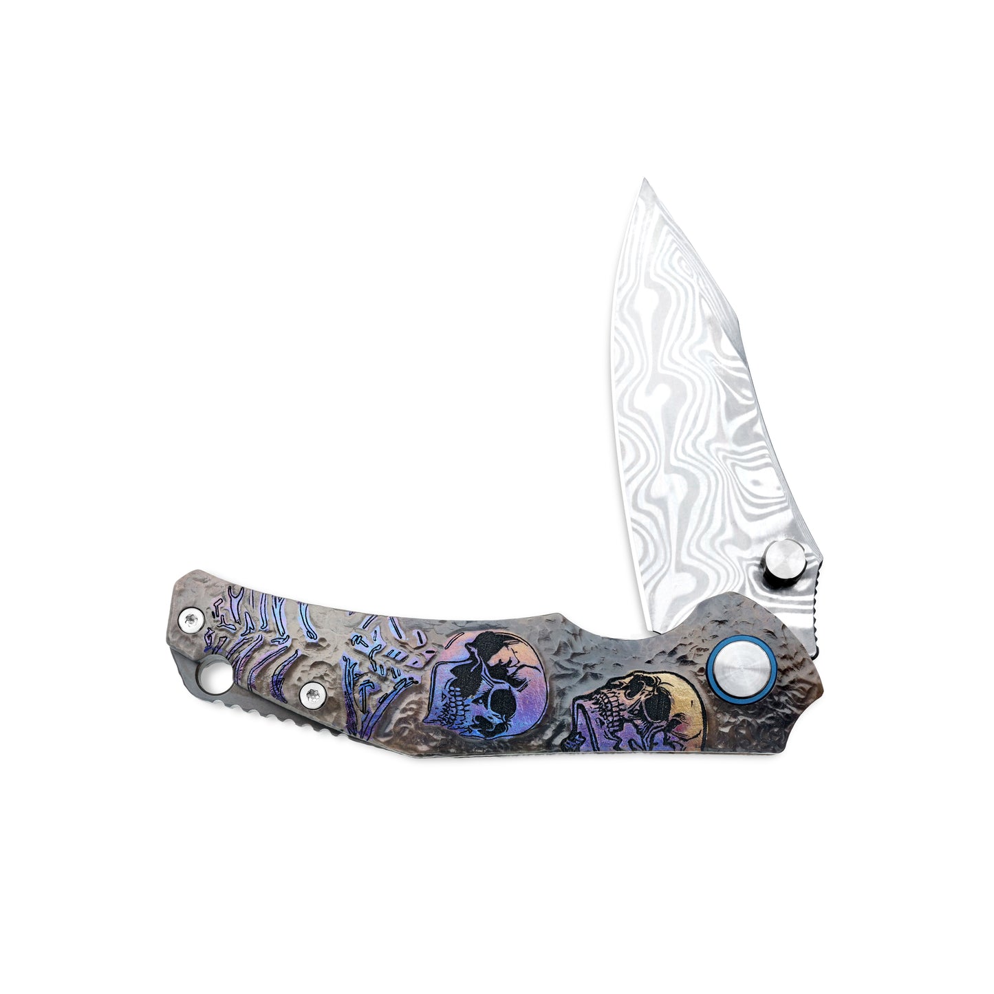 VORIXN KB036 folding knife closed with the Damascus blade positioned at a slight upper angle.