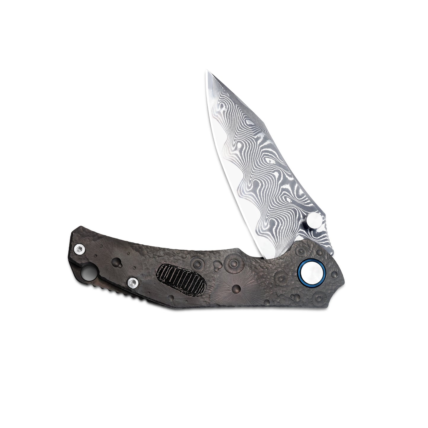 VORIXN “Lunar Step” Flipper & Thumb Stud Knife Titanium Handle (3.6" Damascus steel Blade) KB024