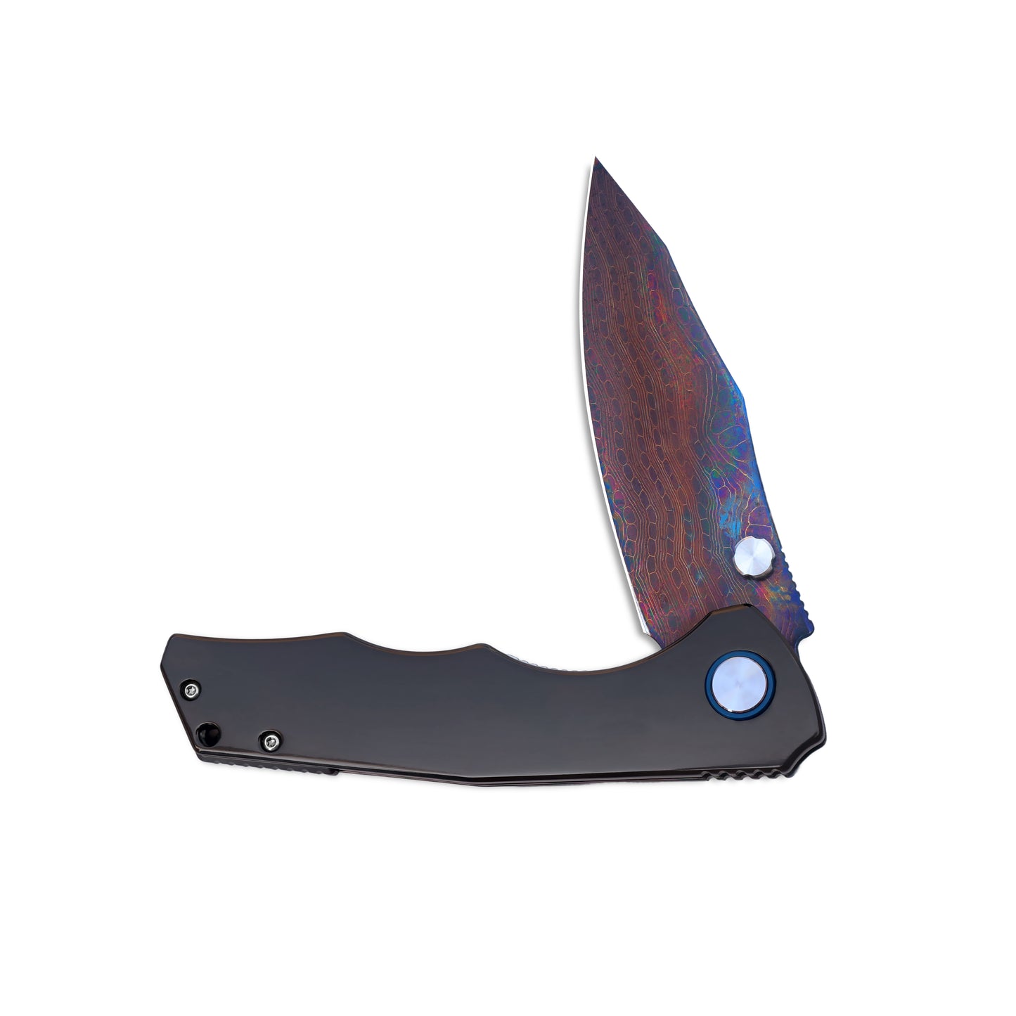 VORIXN Celestial Flame folding knife half-open, non-clip side, handle horizontal