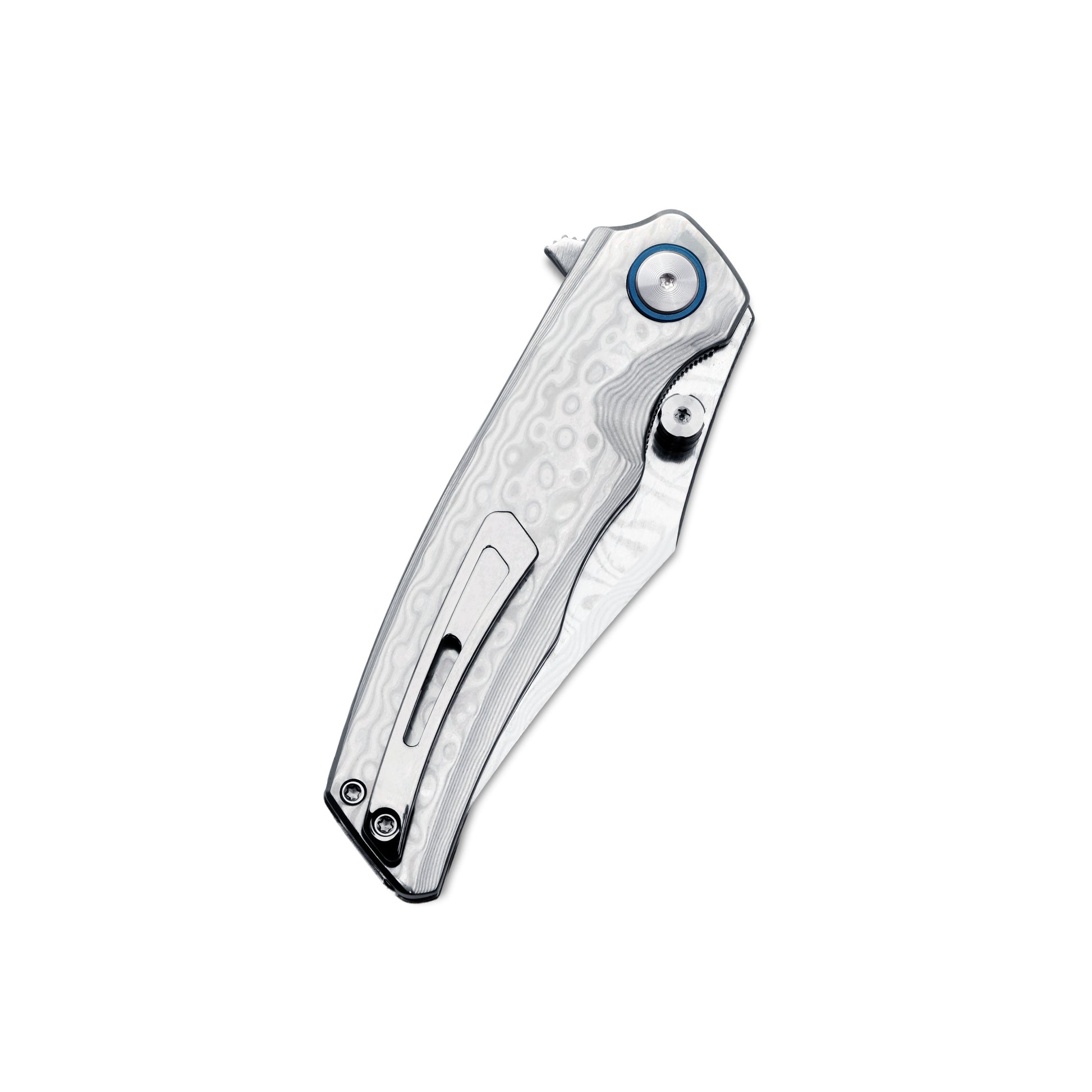 VORIXN KB032 closed knife clip-side view showing polished handle and pocket clip