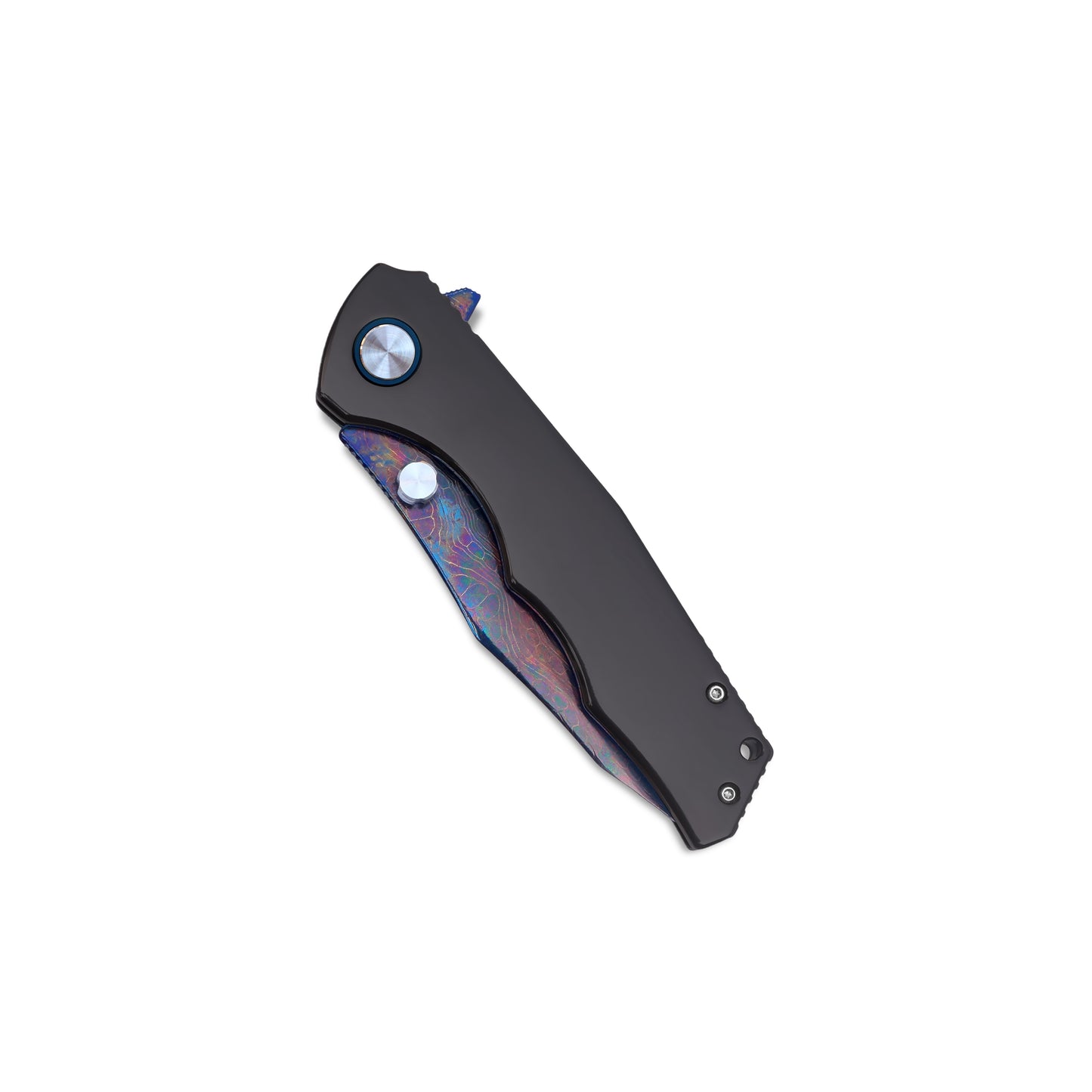 VORIXN Celestial Flame folding knife closed, non-clip side, showing full handle pattern and knife