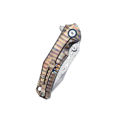 Folding knife closed, showing handle pattern and full knife, clip side – VORIXN KB029