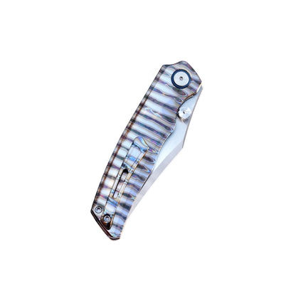 VORIXN KB035 folding knife closed, full view of handle pattern, clip side