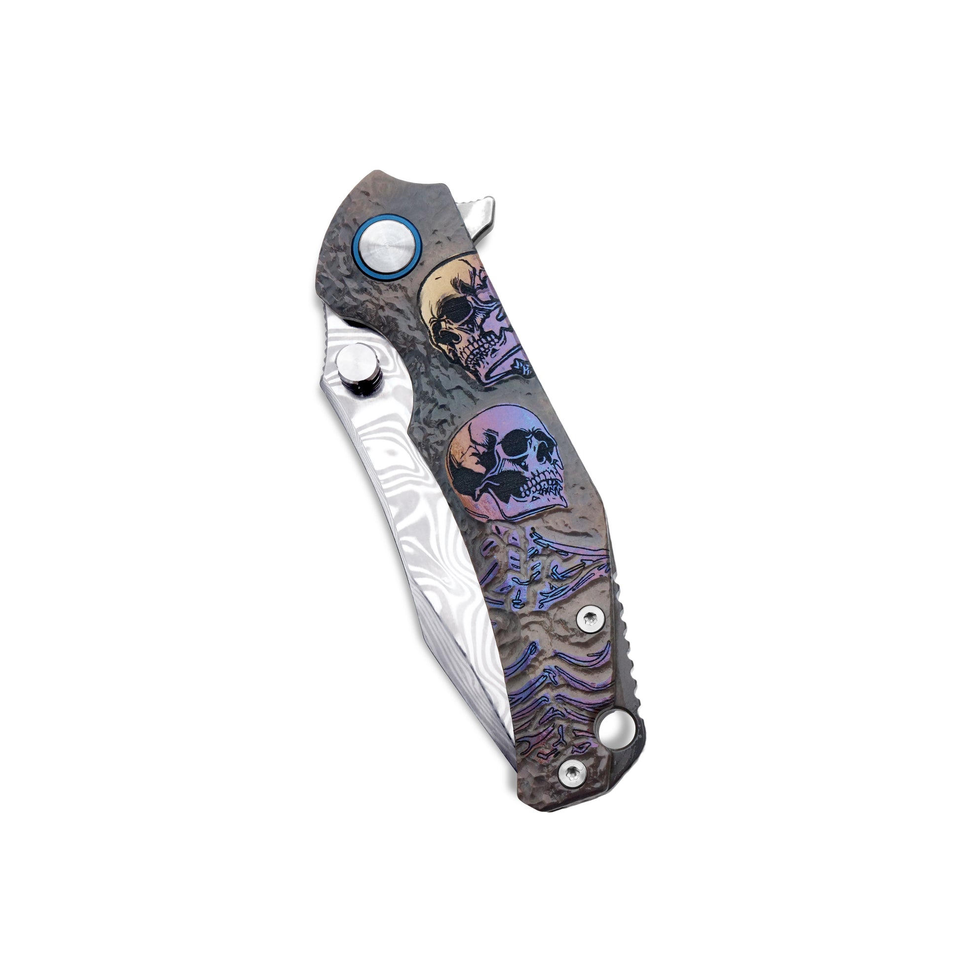 VORIXN KB036 knife closed, showing the titanium handle pattern and full profile on the non-clip side.