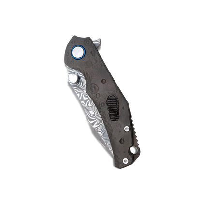 VORIXN “Lunar Step” Flipper & Thumb Stud Knife Titanium Handle (3.6" Damascus steel Blade) KB024