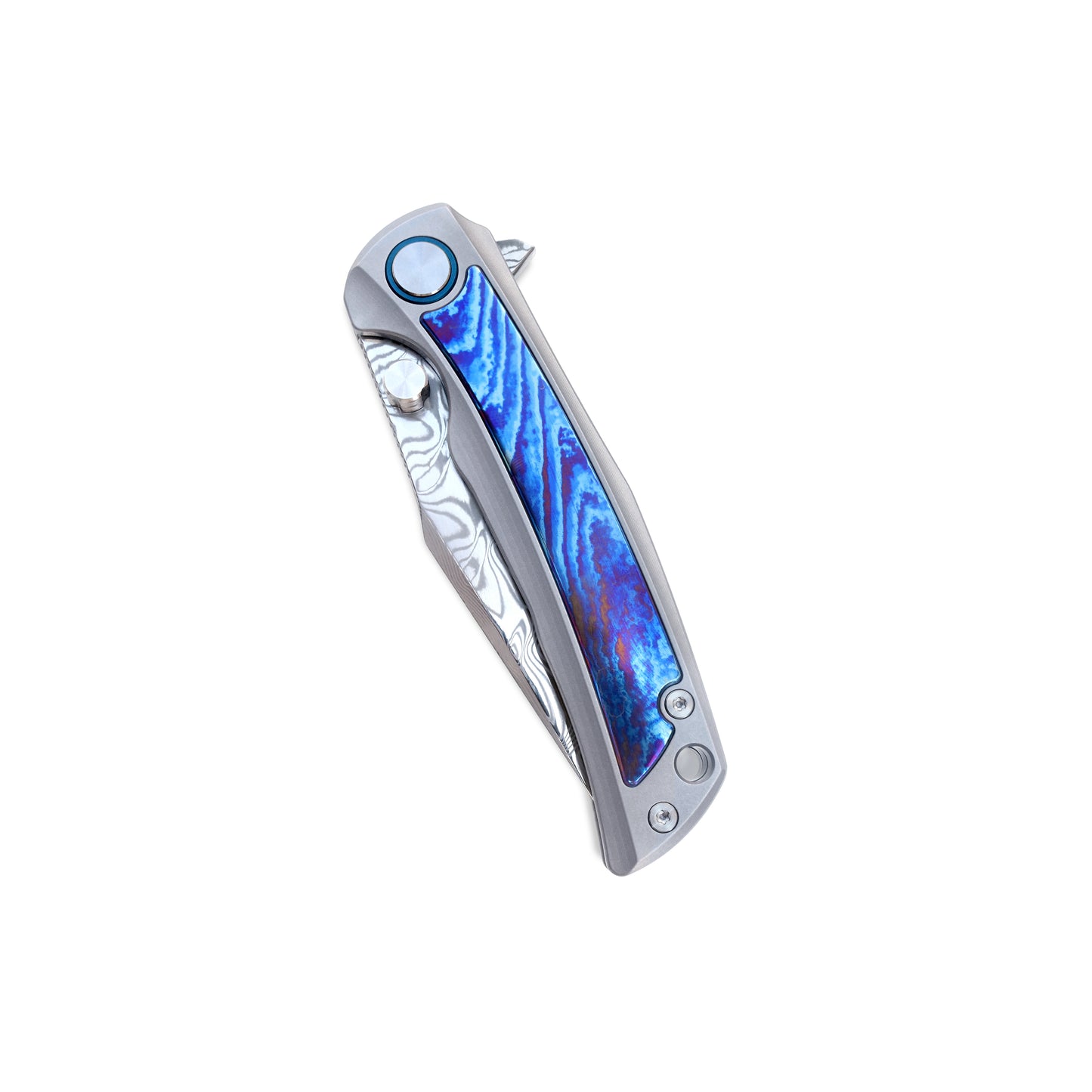 VORIXN Nebula knife closed, non-clip side showing titanium handle with hand-burned zirconium inlay and smooth contours.