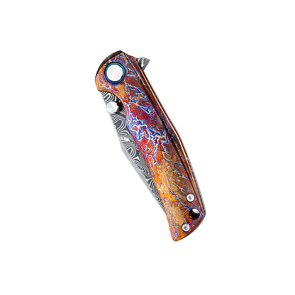 VORIXN ZircFlame KB028 closed, non-clip side showing zirconium handle pattern and full knife profile.