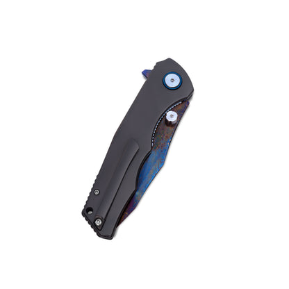 VORIXN Celestial Flame folding knife closed, pocket clip side, showing full handle pattern and knife