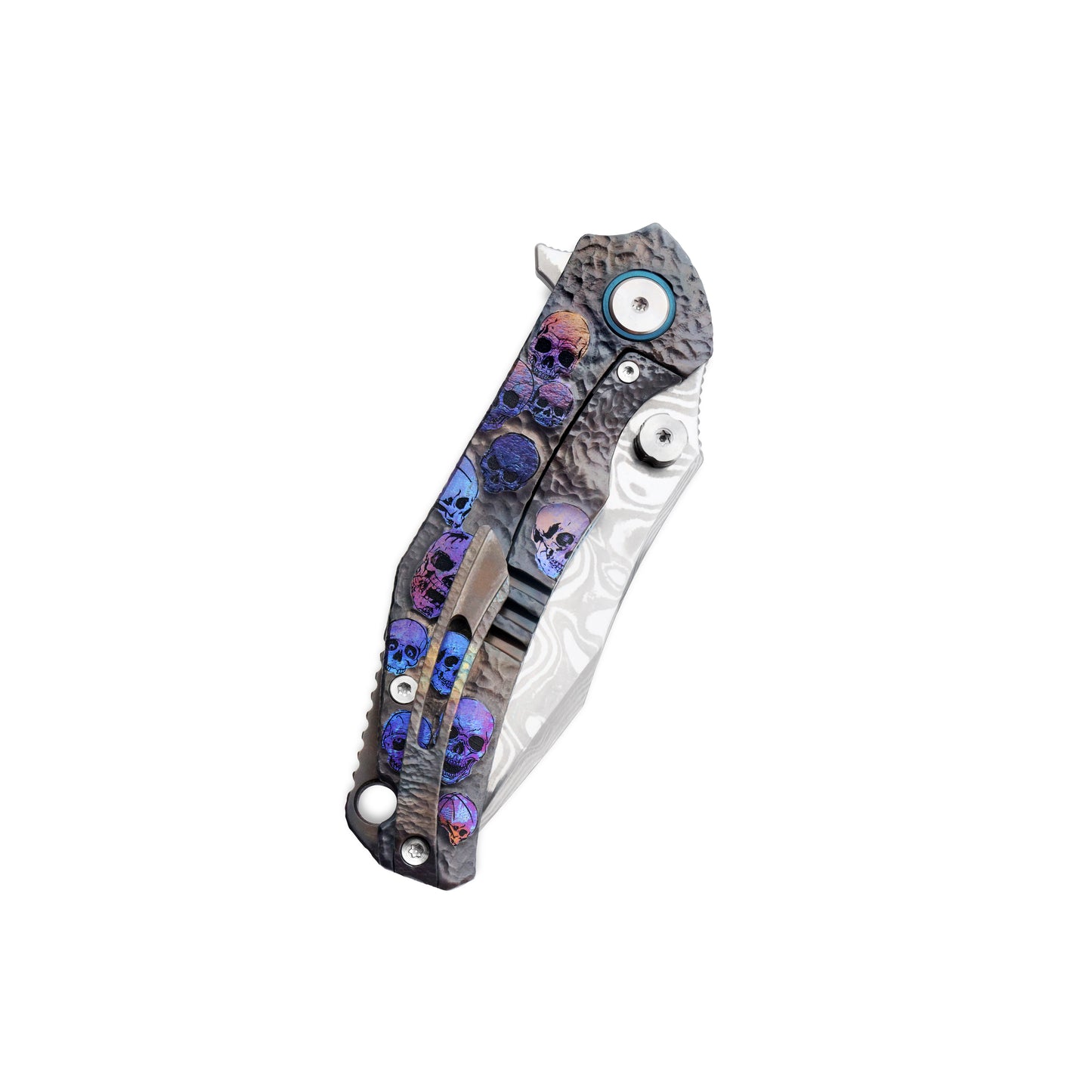 VORIXN KB036 knife closed, showing the titanium handle pattern and full profile on the pocket-clip side.