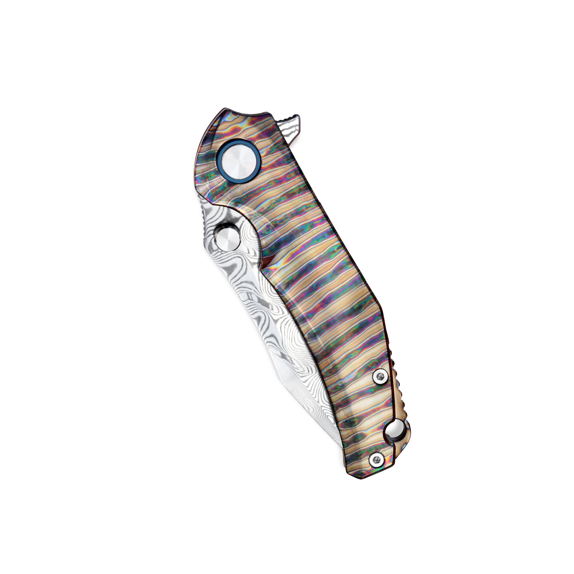Folding knife closed, showing handle pattern and full knife, non-clip side – VORIXN KB029