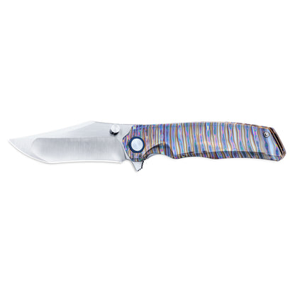 VORIXN KB035 folding knife open, non-clip side, blade shown horizontally