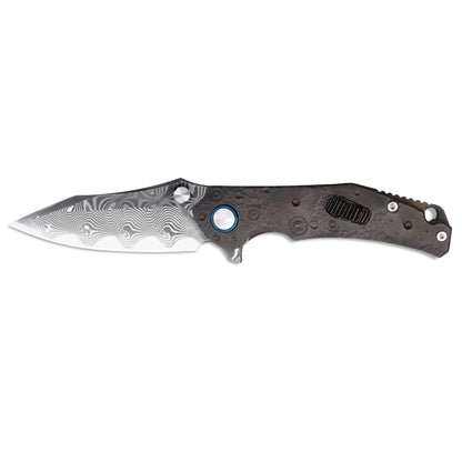 VORIXN “Lunar Step” Flipper & Thumb Stud Knife Titanium Handle (3.6" Damascus steel Blade) KB024