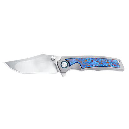 VORIXN KB036 Abyssal folding knife fully open on the non-clip side with the blade positioned horizontally.