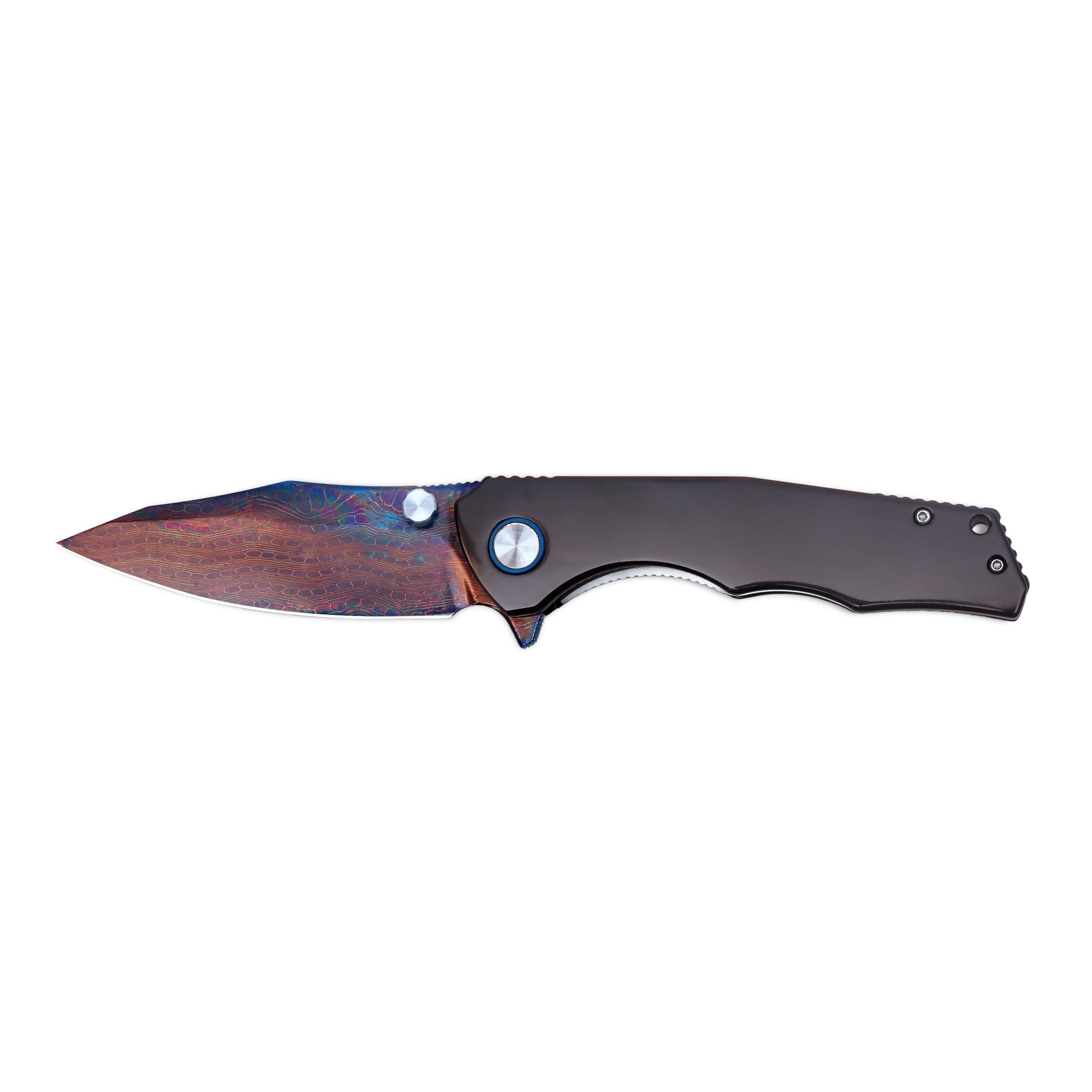 VORIXN Celestial Flame folding knife open, non-clip side, blade horizontal