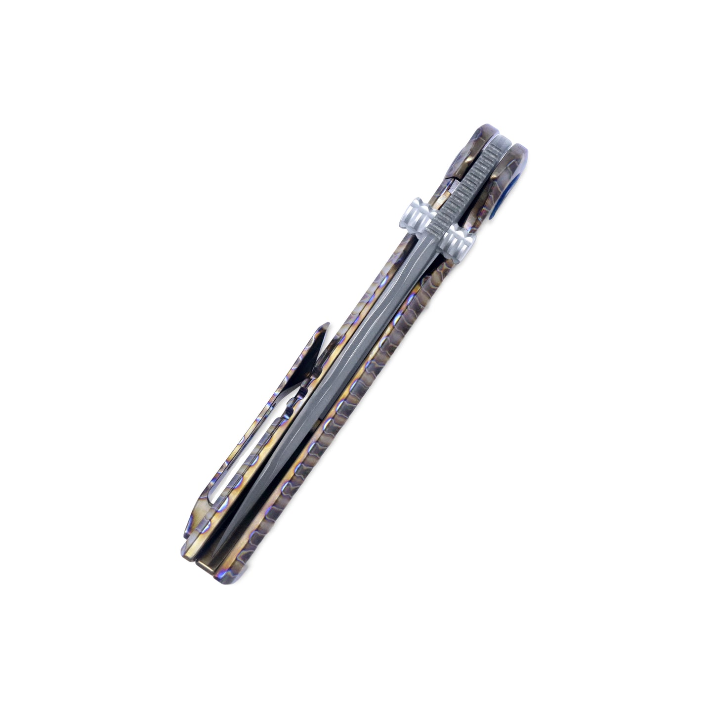 VORIXN "TitanFlame" Flipper & Thumb Stud Knife Hand-Flamed Damascus Titanium Handle (3.8" Damascus steel Blade) KB025