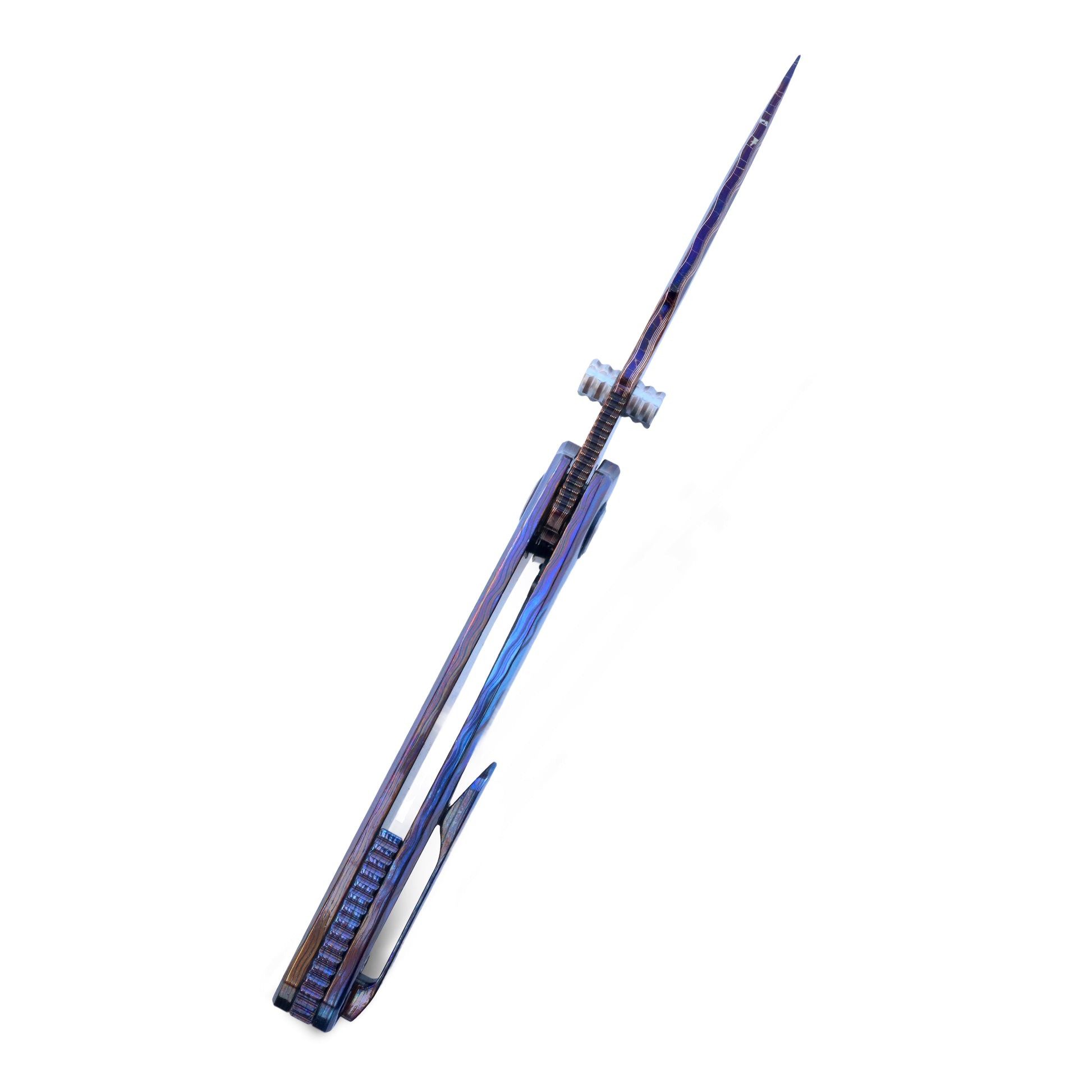 VORIXN TimsFlame folding knife open front view from blade spine perspective