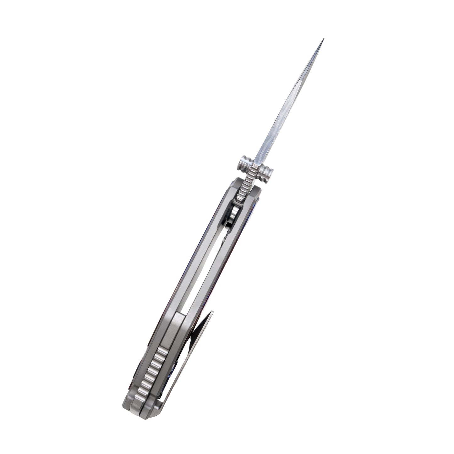 VORIXN KB031 ZircFlame folding knife open, viewed from spine, front view