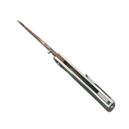 VORIXN "Forest Mirage" Flipper & Thumb Stud Knife Malachite Inlaid Titanium Handle (3.4" Damascus Blade) KB061 / KB062