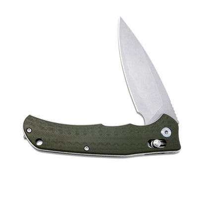 VORIXN KA011 folding knife half-open showing carbon fiber handle in horizontal view