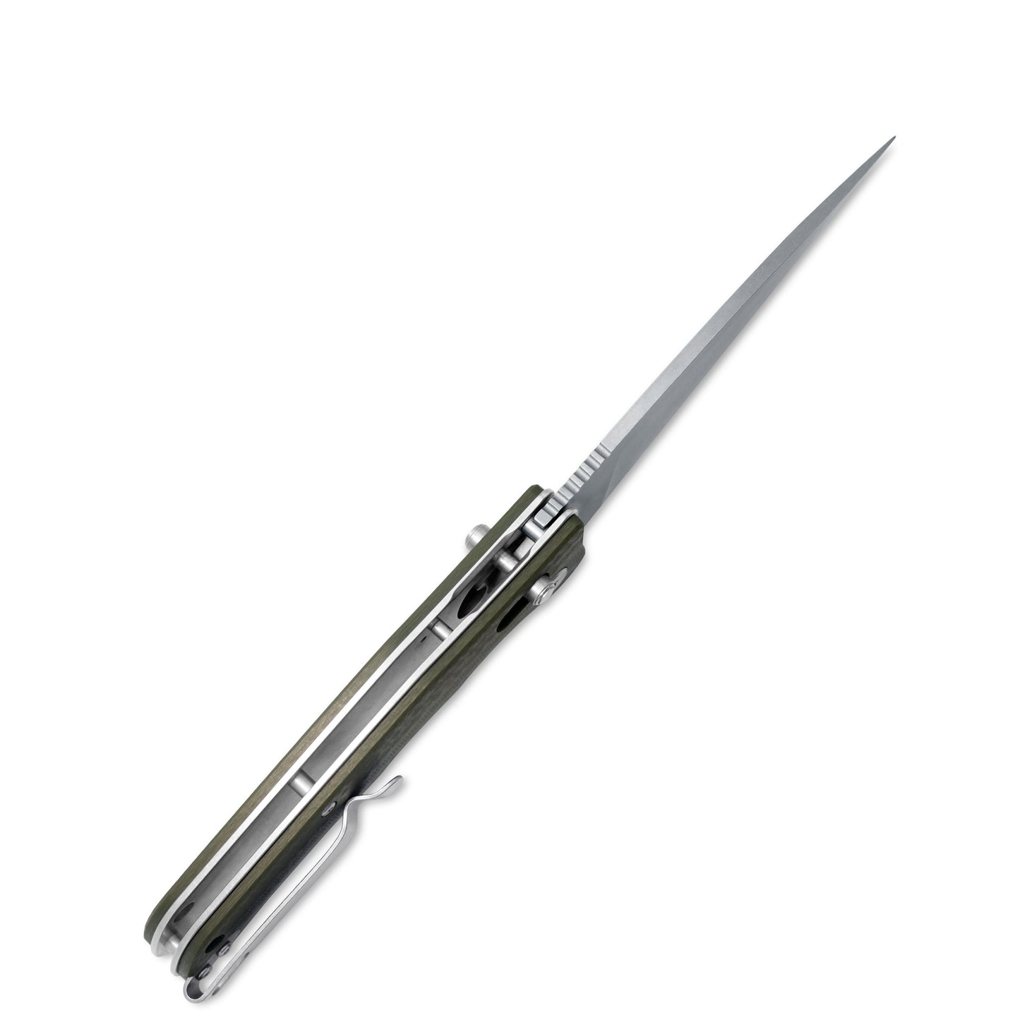 VORIXN KA011 flipper knife open top spine view showing blade construction