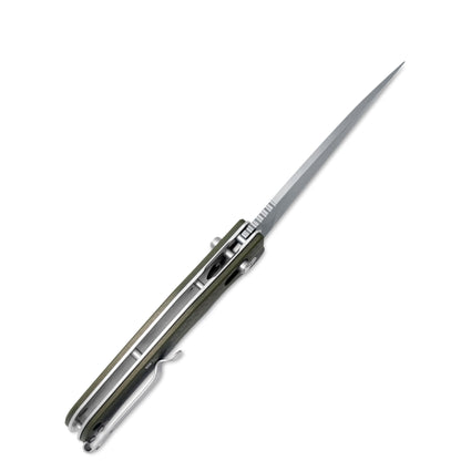 VORIXN KA011 flipper knife open top spine view showing blade construction