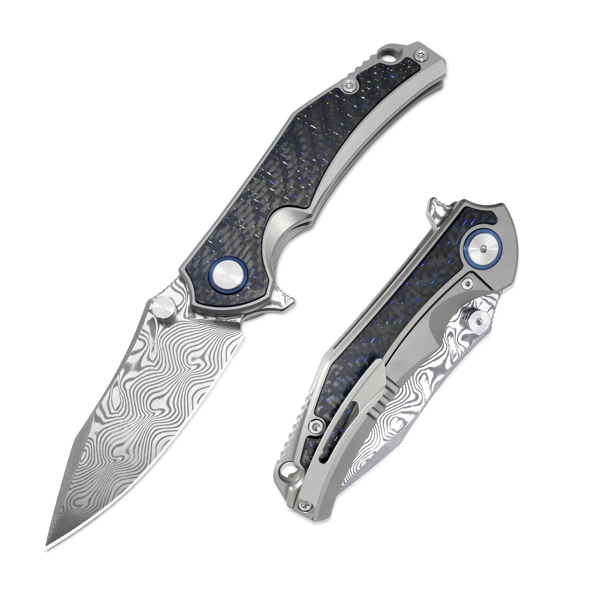 Eclipse Edge titanium folding knife open and closed view – non-clip and clip sides
