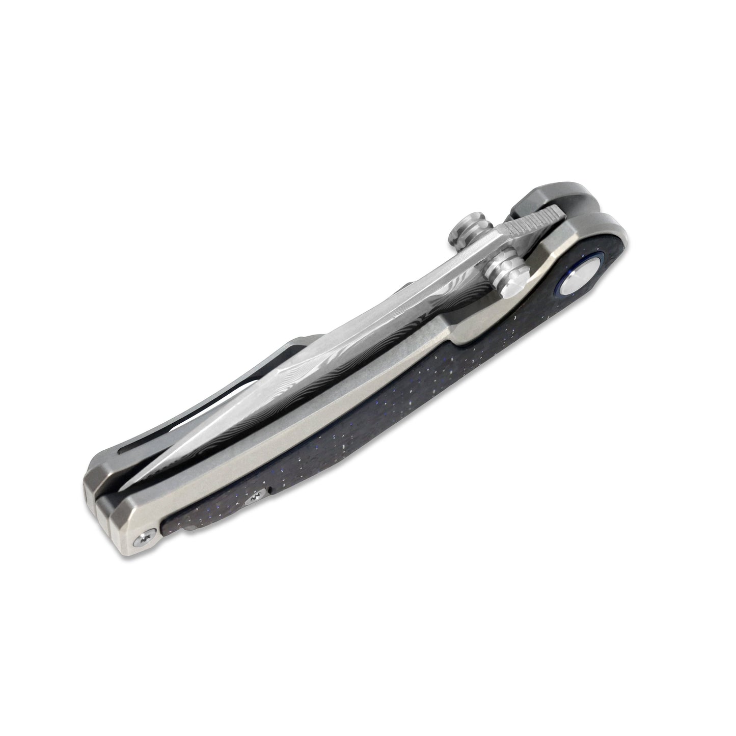 Eclipse Edge knife closed, angled view showing etched blade spine