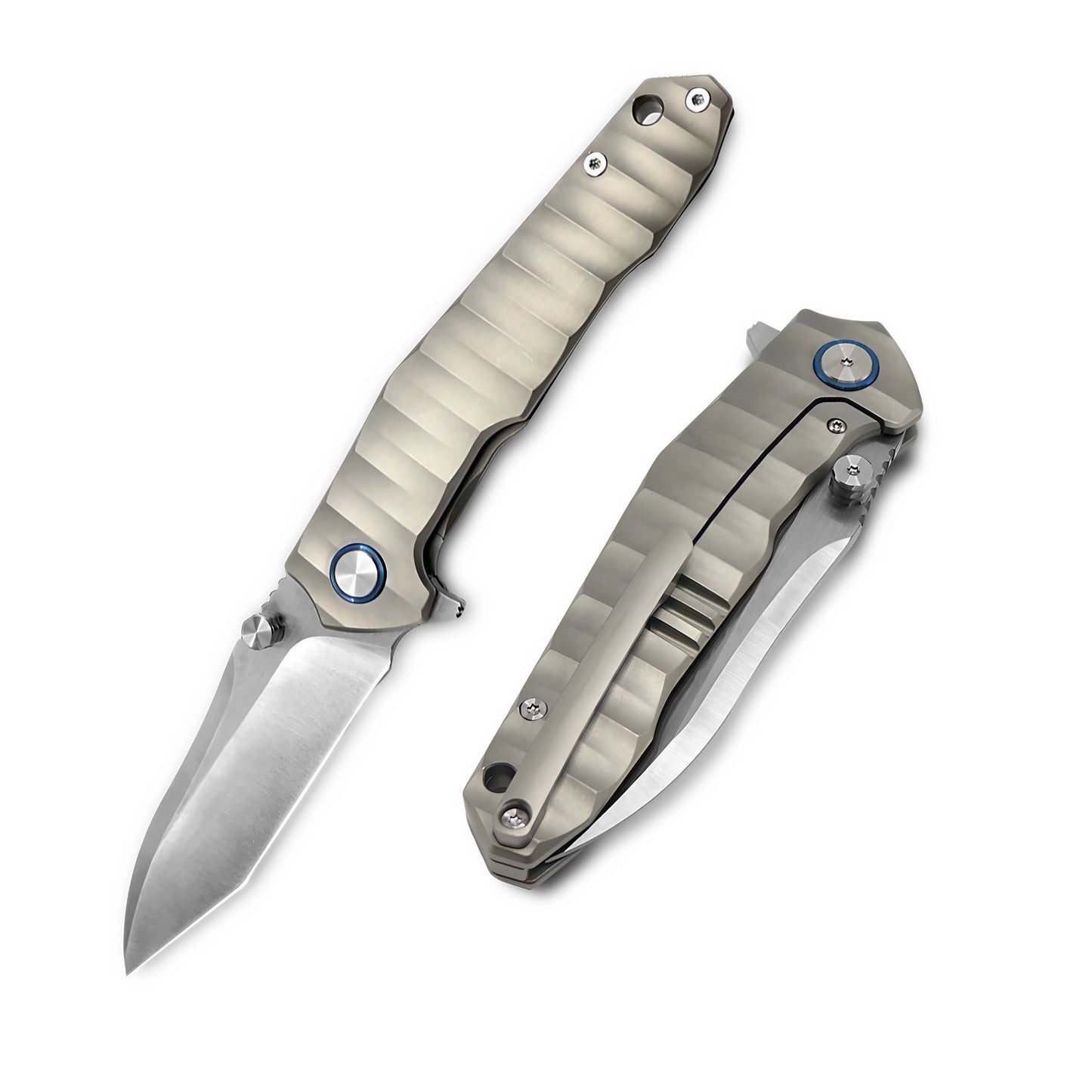 VORIXN Flipper & Thumb Stud Knife Titanium Handle (4.1" VG10 Blade) KB002