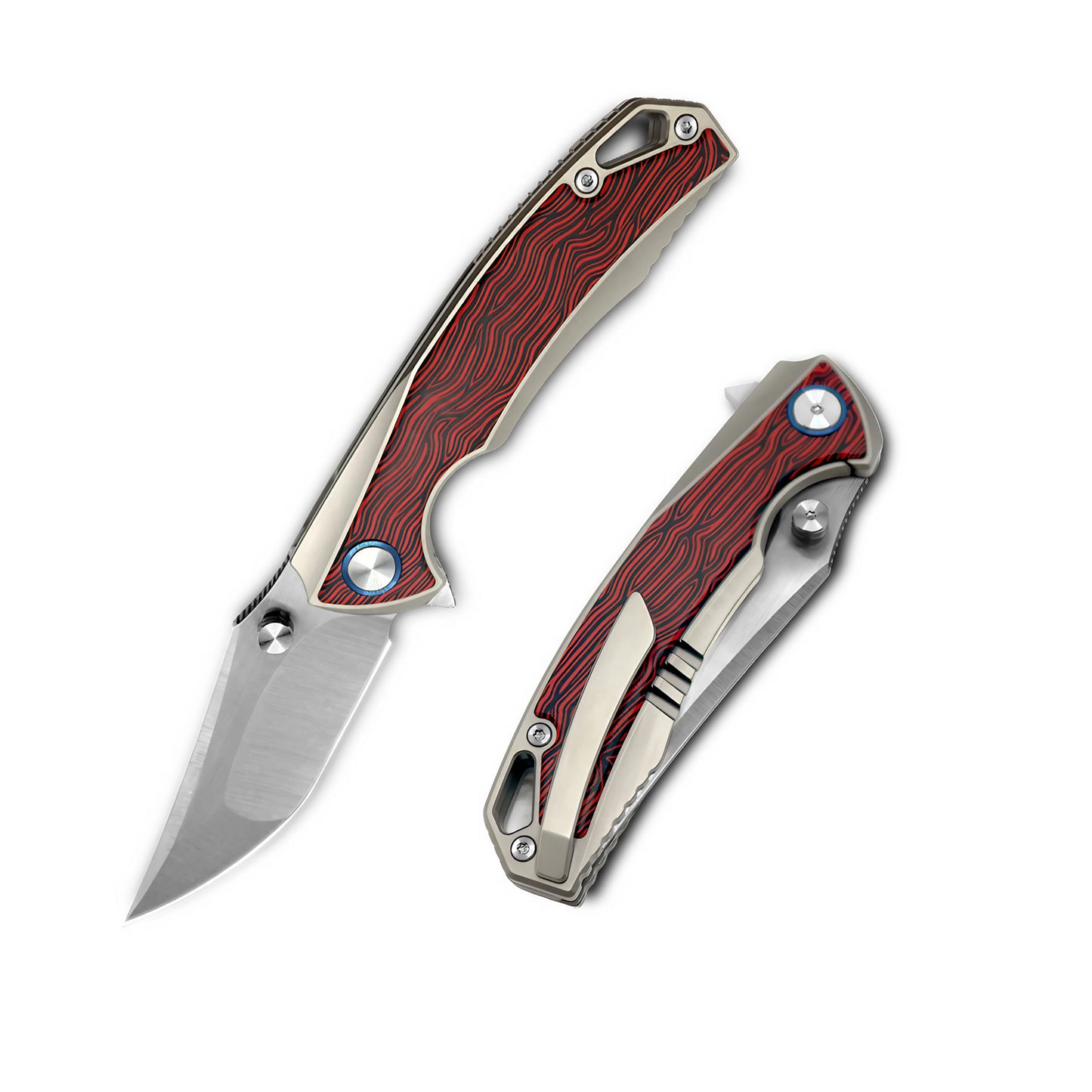 VORIXN Flipper & Thumb Stud Knife Titanium & Carbon Fiber Handle (4.3" VG10 Blade) KB004