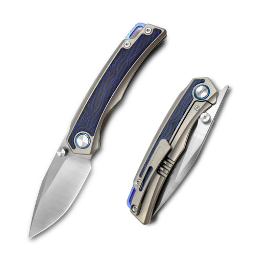 VORIXN Flipper & Thumb Stud Knife Titanium & Carbon Fiber Handle (3.8" VG10 Blade) KB005