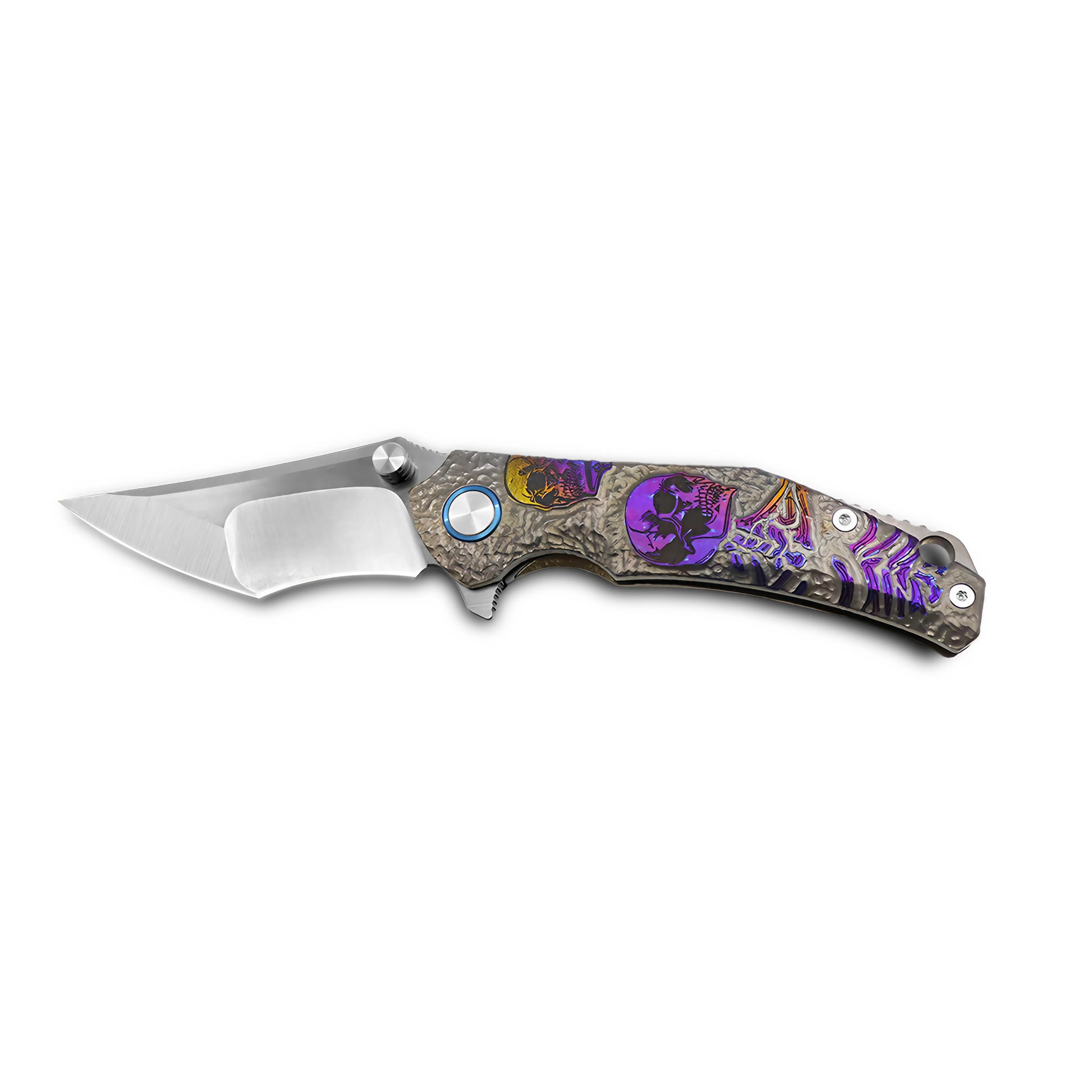 Anodized titanium handle showing multi-color gradient on VORIXN Eclipse folding knife