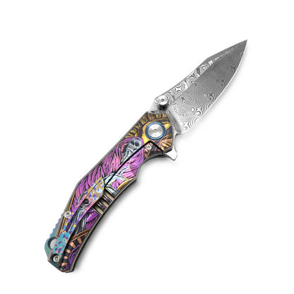 VORIXN Flipper & Thumb Stud Knife Titanium-Engraved Anodized Coloring Handle (4.0" VG10 Blade) KB007