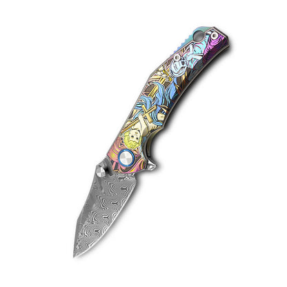 VORIXN Flipper & Thumb Stud Knife Titanium-Engraved Anodized Coloring Handle (4.0" VG10 Blade) KB007