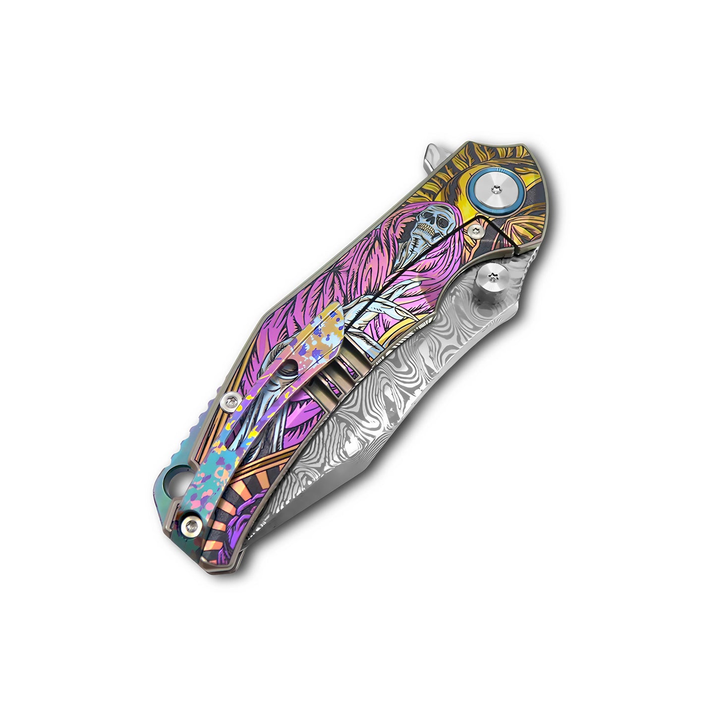 VORIXN Flipper & Thumb Stud Knife Titanium-Engraved Anodized Coloring Handle (4.0" VG10 Blade) KB007