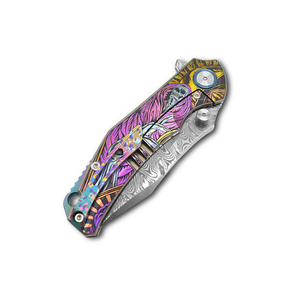 VORIXN Flipper & Thumb Stud Knife Titanium-Engraved Anodized Coloring Handle (4.0" VG10 Blade) KB007