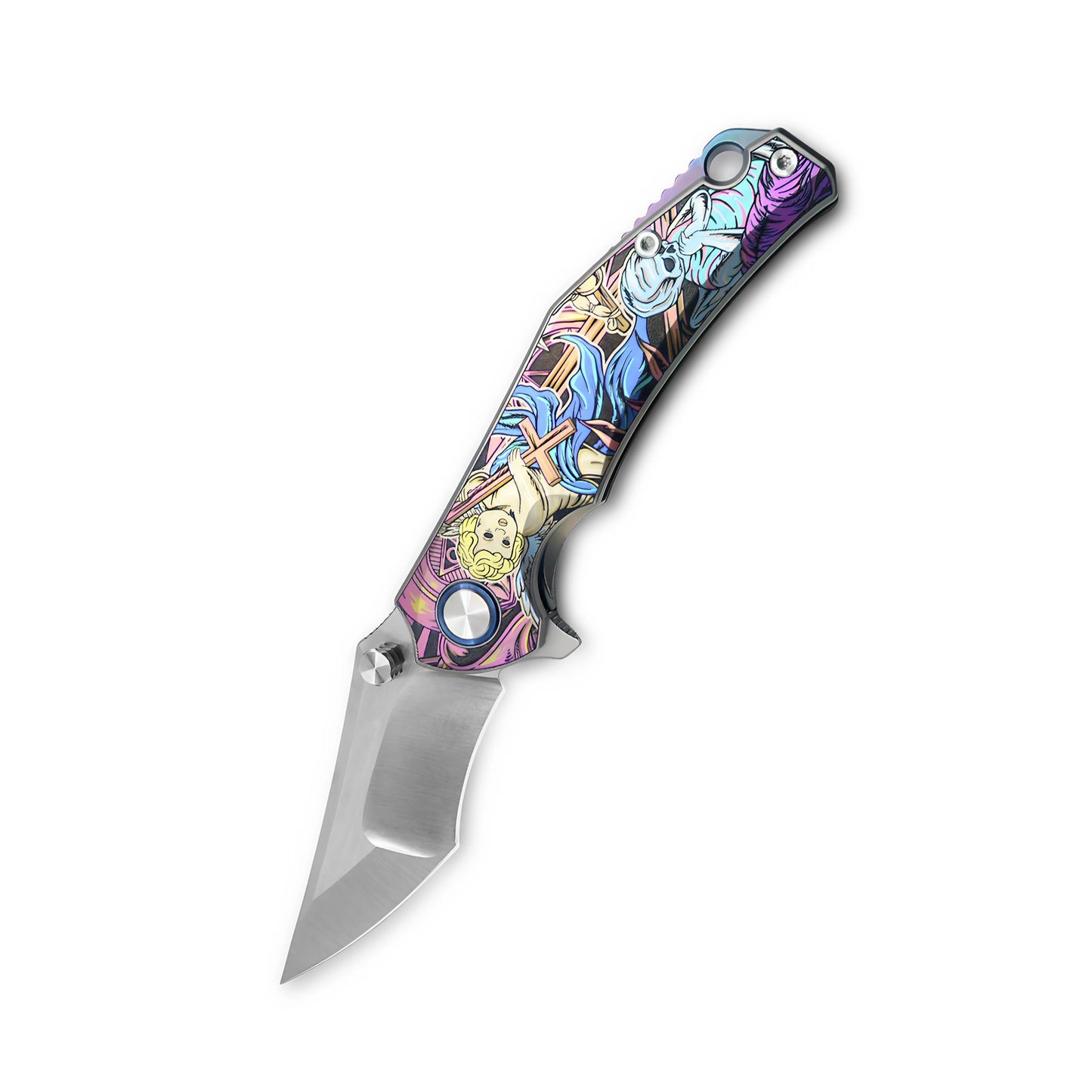 VORIXN Flipper & Thumb Stud Knife Titanium-Engraved Anodized Coloring Handle (4.0" VG10 Blade) KB009