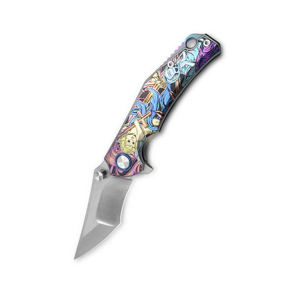 VORIXN Flipper & Thumb Stud Knife Titanium-Engraved Anodized Coloring Handle (4.0" VG10 Blade) KB009