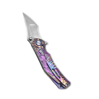 VORIXN Flipper & Thumb Stud Knife Titanium-Engraved Anodized Coloring Handle (4.0" VG10 Blade) KB009