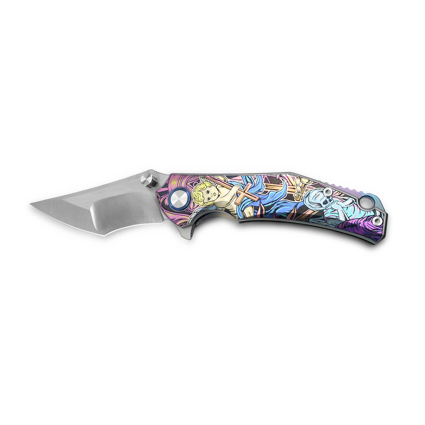 VORIXN Flipper & Thumb Stud Knife Titanium-Engraved Anodized Coloring Handle (4.0" VG10 Blade) KB009