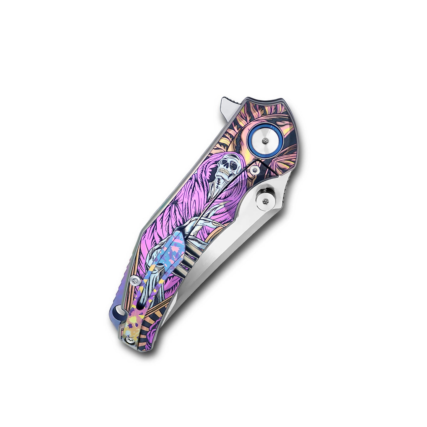 VORIXN Flipper & Thumb Stud Knife Titanium-Engraved Anodized Coloring Handle (4.0" VG10 Blade) KB009