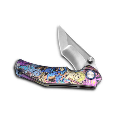 VORIXN Flipper & Thumb Stud Knife Titanium-Engraved Anodized Coloring Handle (4.0" VG10 Blade) KB009